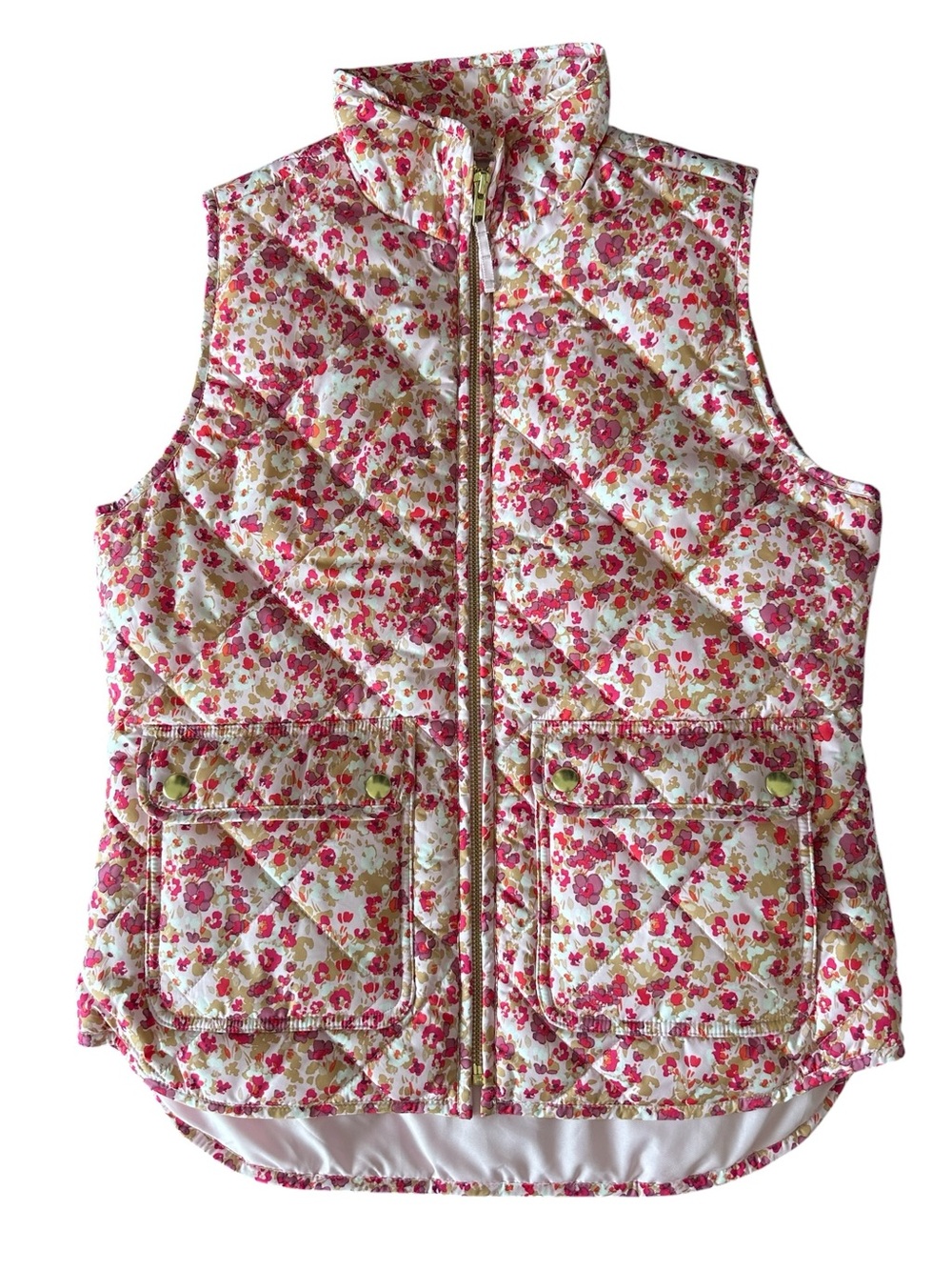 J. Crew Factory Women's Floral Puffer Vest Snap Pockets Pink Multi Feminine XS